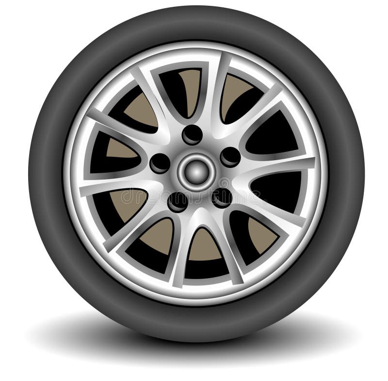 Car wheel in details on white background with shadow, vector, illustration. Stack vehicle vectors