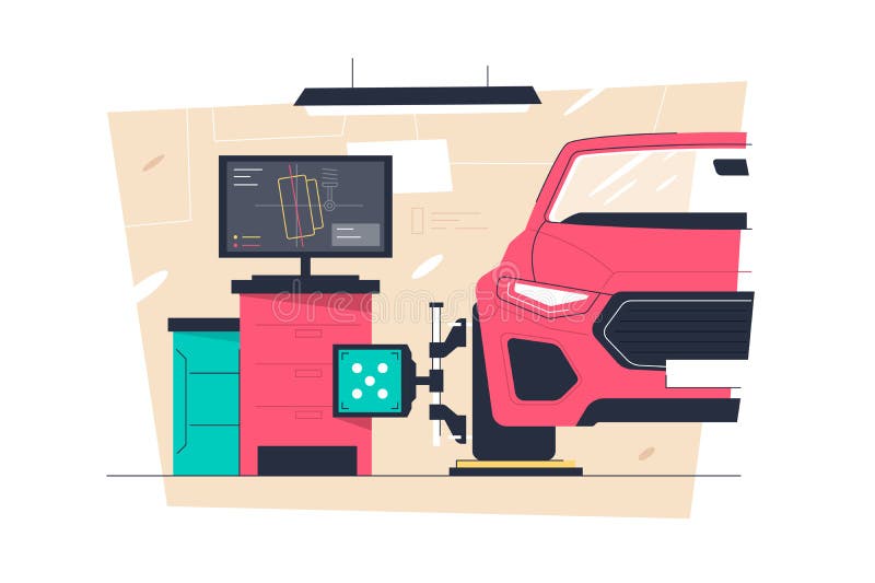 Wheel alignment problem, car suspension stock illustration