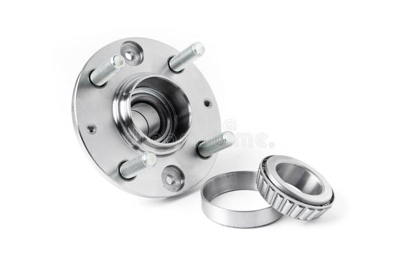 Wheel and Wheel Bearing on White Background. Auto Parts Stock Photo