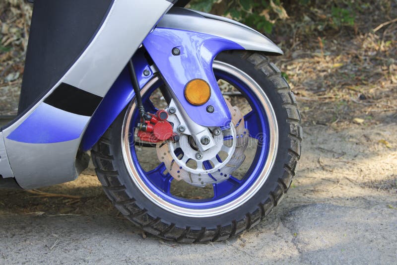 Wheel and the Brakes of a Motorcycle Closeup Stock Photo Image of
