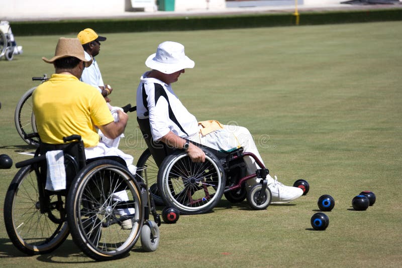 Wheel Chair Lawn Bowls for Disabled Persons (Men) Stock Photo Image