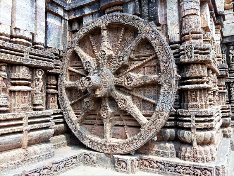 Wheel of a chariot that doubles up as a sun dial at Konark Temple  India Image taken on 23 3 2018