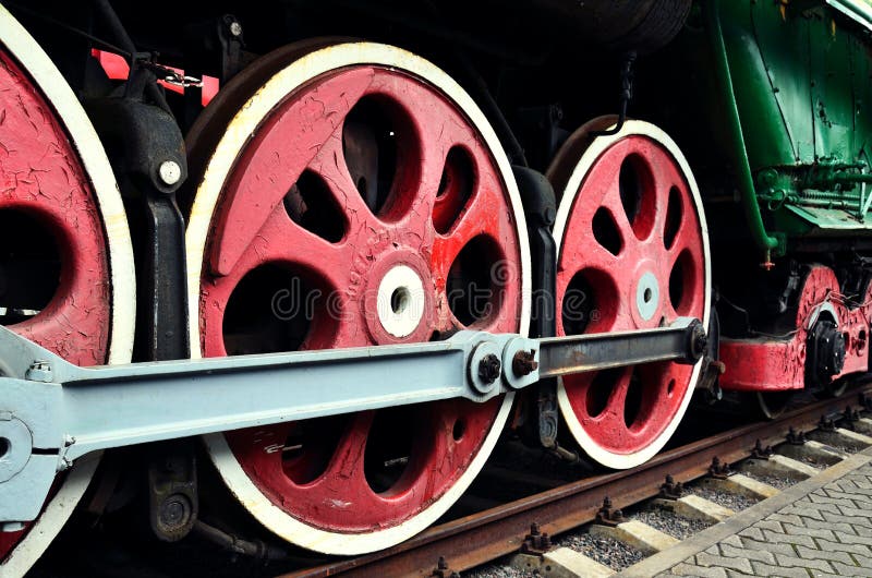 Wheel detail of a vintage steam train locomotive