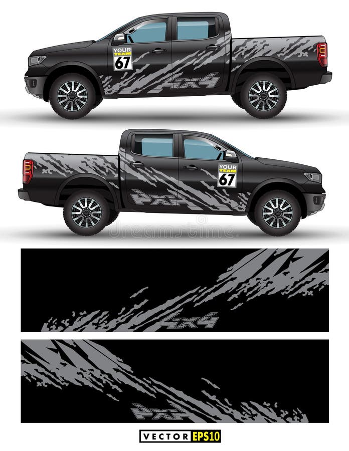 4 wheel drive truck and car graphic vector. Splash pattern abstract lines with black background design for vehicle sticker wrap