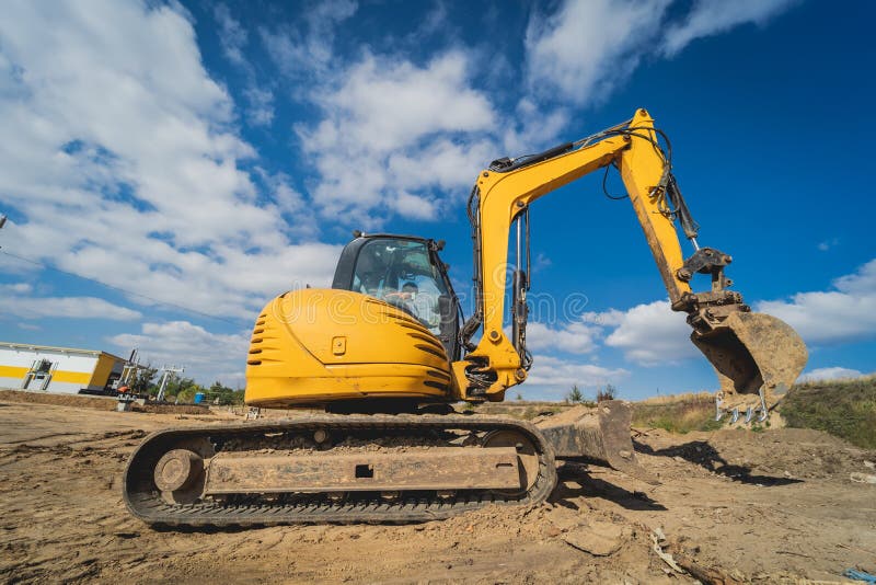 Wheel Loader Excavator Works at Construction Site Stock Image Image