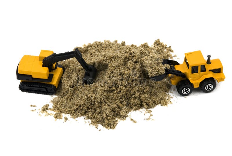 Wheel loader and hydraulic excavator stock images