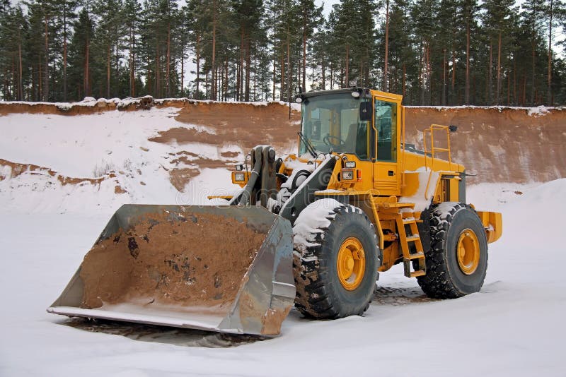 Wheel Loader at Winter Sand Pit stock image
