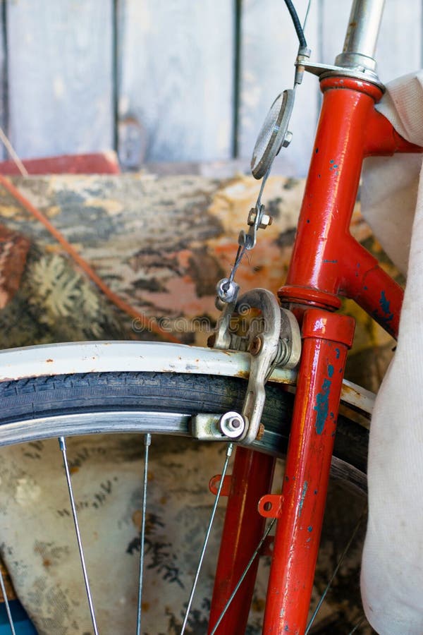 Wheel and Part of the Handlebars of Old Red Bicycle Stock Image Image of racer, gear 218855355