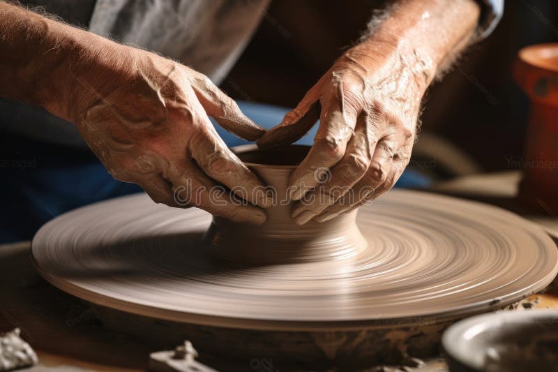 Potter Hands Making In Clay On Pottery Wheel. Potter Makes A Pottery On The Pottery  Wheel Clay Pot. Stock Photo, Picture and Royalty Free Image. Image 43434771.