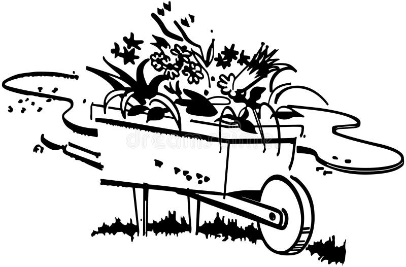 Wheelbarrow Full of Flowers Stock Vector - Illustration of homes, retro ...