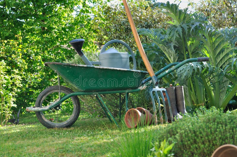 Wheelbarrow and Gardening Tools Stock Image Image of garden, agriculture 70898589