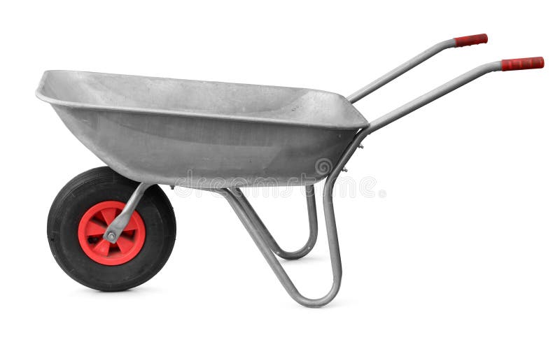 Wheelbarrow isolado no branco foto de stock Wheelbarrow isolado no branco foto de stock