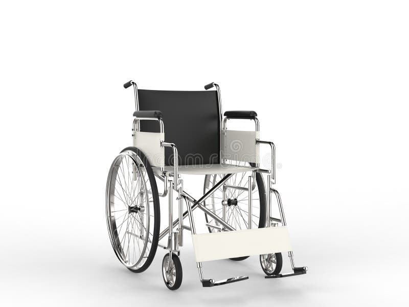Wheelchair with White Leather Seat and Metal Railings Back View Stock