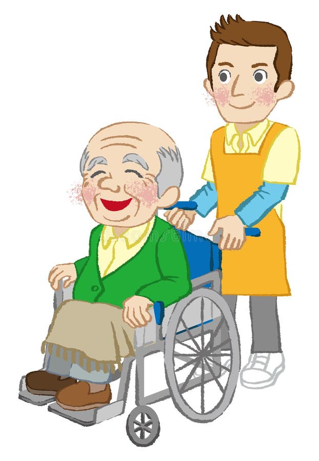 Wheelchair senior men and Caregiver,white background. 
