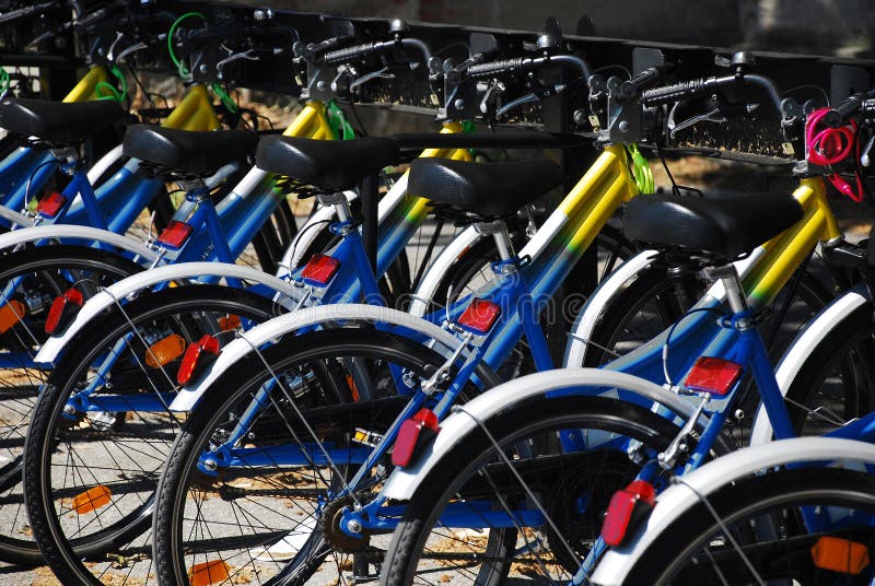 Wheels on a Row of Bikes