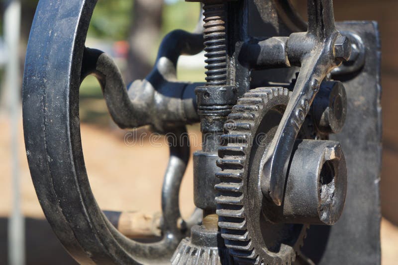 Wheels and Sprockets of Vintage Drill Stock Image Image of greased