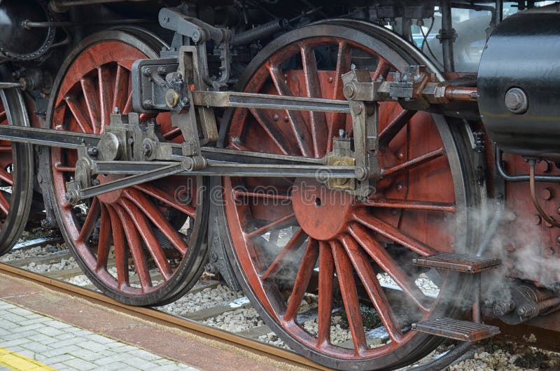 Wheels of steam locomotive royalty free stock photography