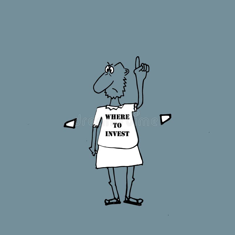 Where to invest text and philosopher vector illustration