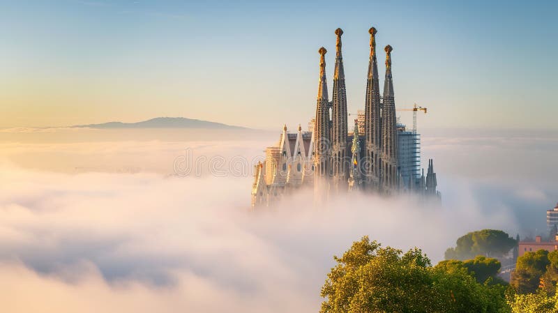 Where towering spires pierce the clouds. Generative Ai royalty free illustration