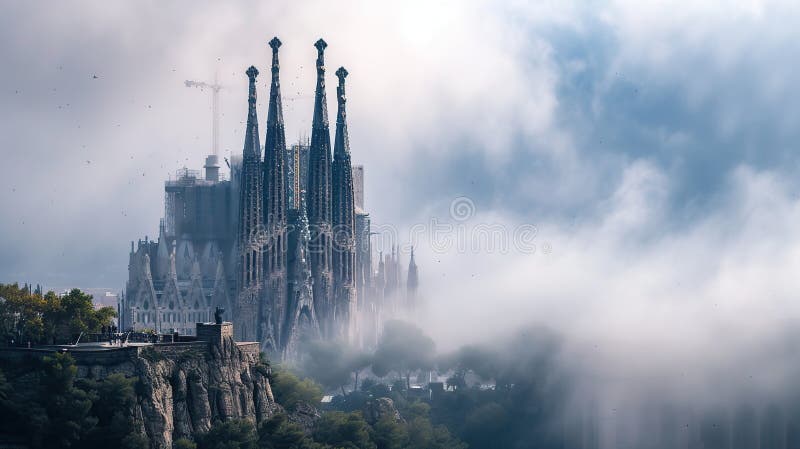 Where towering spires pierce the clouds. Generative Ai royalty free illustration