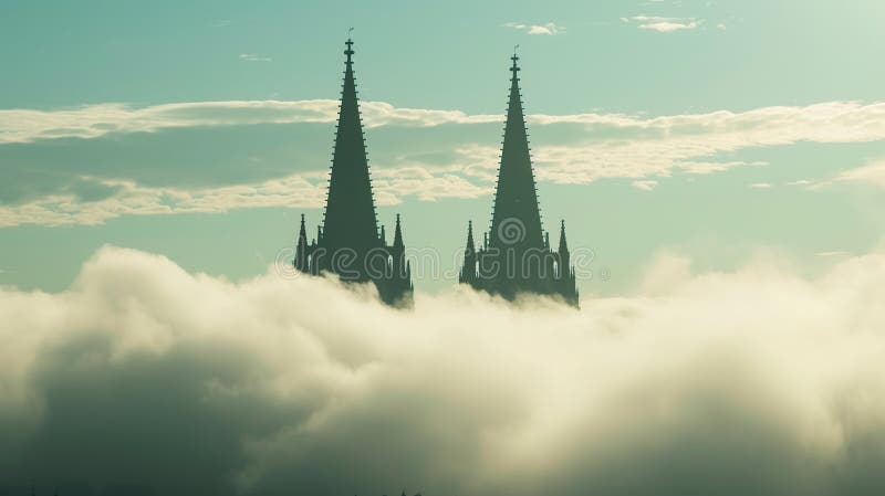 Where towering spires pierce the clouds. Generative Ai vector illustration