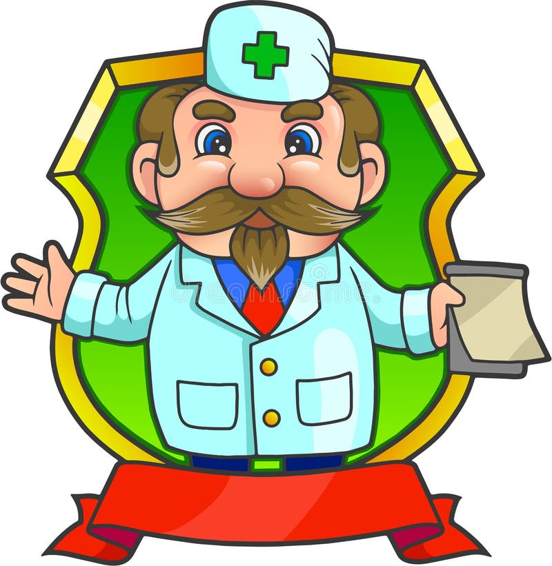 Emblem with funny doctor stock vector. Illustration of home 51181614