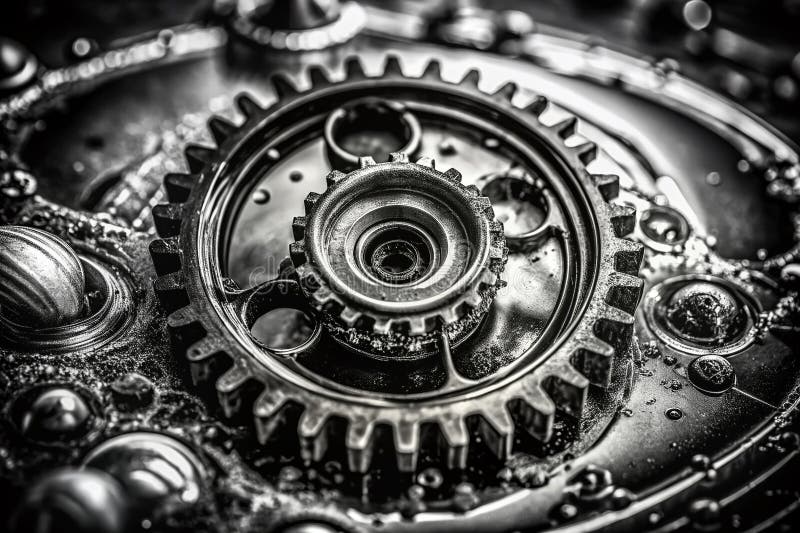 A Whimsical Black and White Steampunk Dreamscape Intricate Clockwork Gears and Mechanisms in a Surreal Setting vector illustration