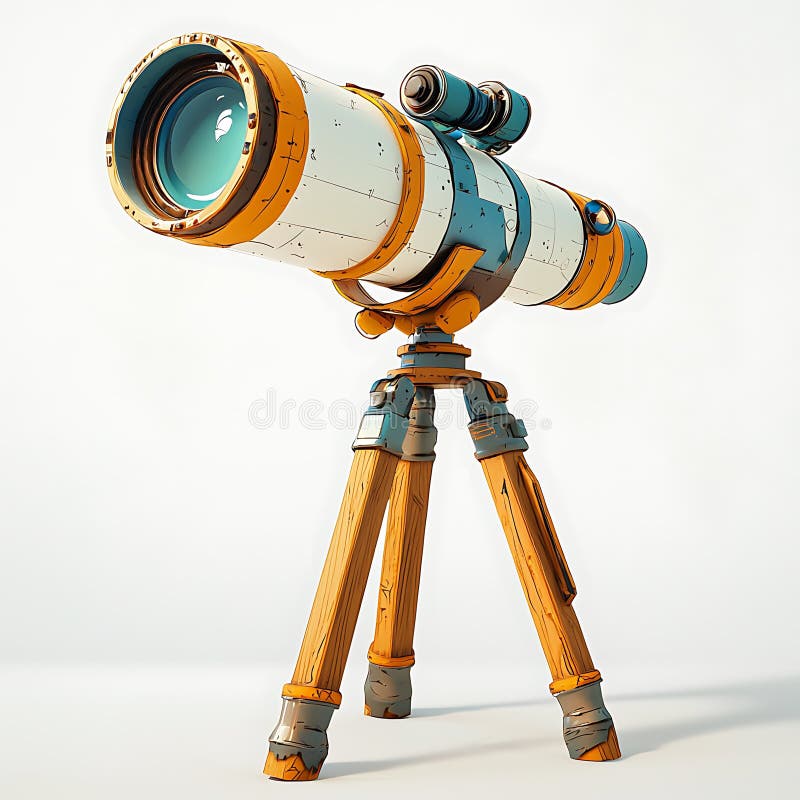 A Whimsical Cartoonstyle Telescope on a Wooden Tripod A Whimsical Cartoonstyle Telescope on a Wooden Tripod