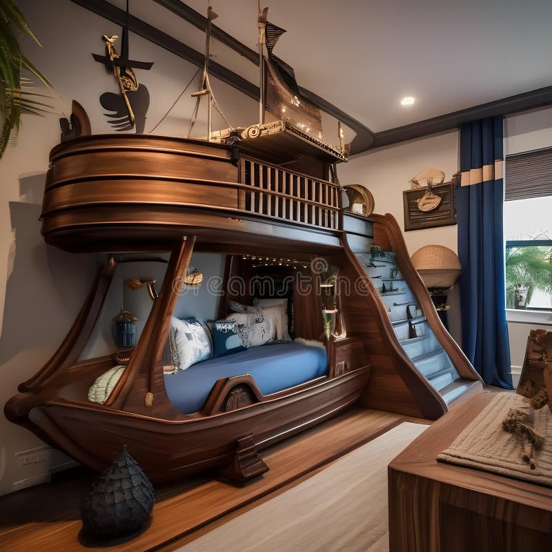 A Whimsical Childrens Bedroom Designed As a Pirate Ship with