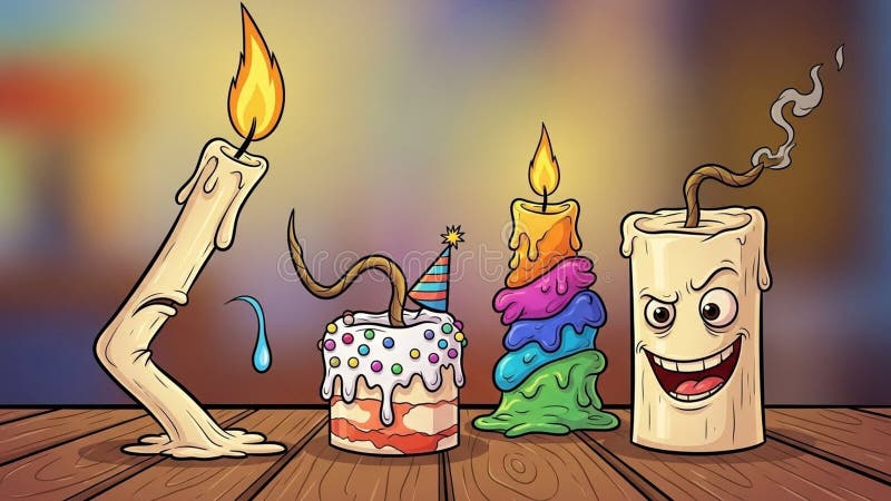 Whimsical illustration of four anthropomorphized candles wit royalty free illustration