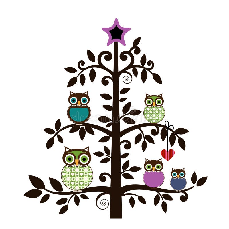 Whimsical owls in a tree