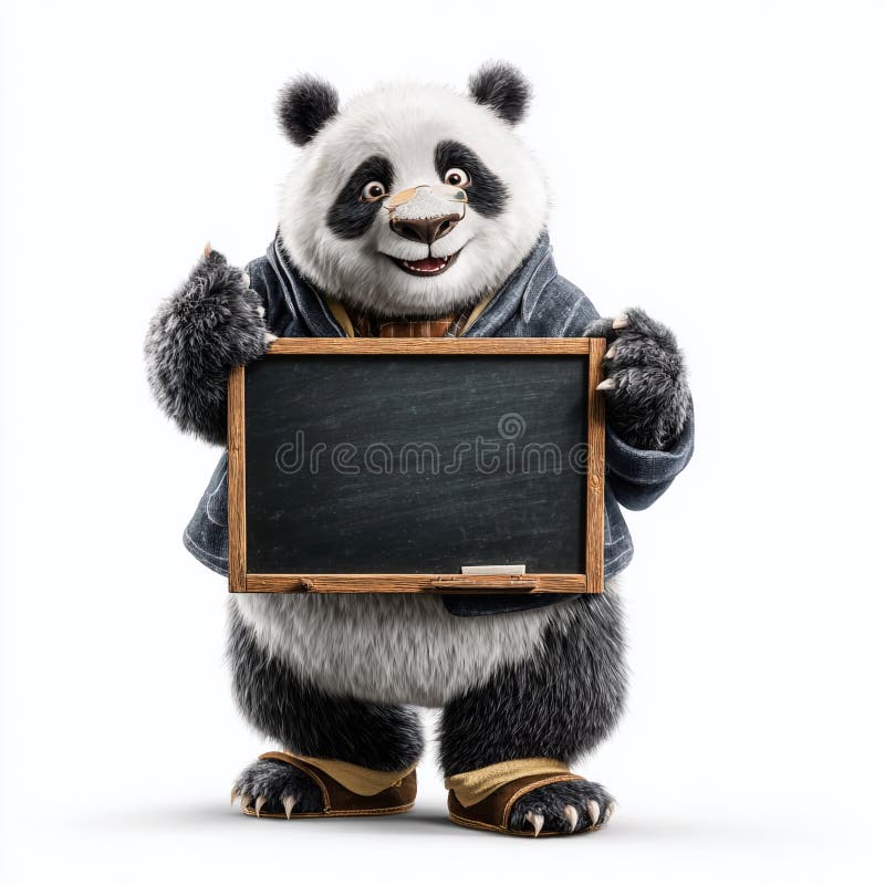 A Whimsical Panda Teacher Engaging Classroom Learning with Vibrant Energy stock illustration