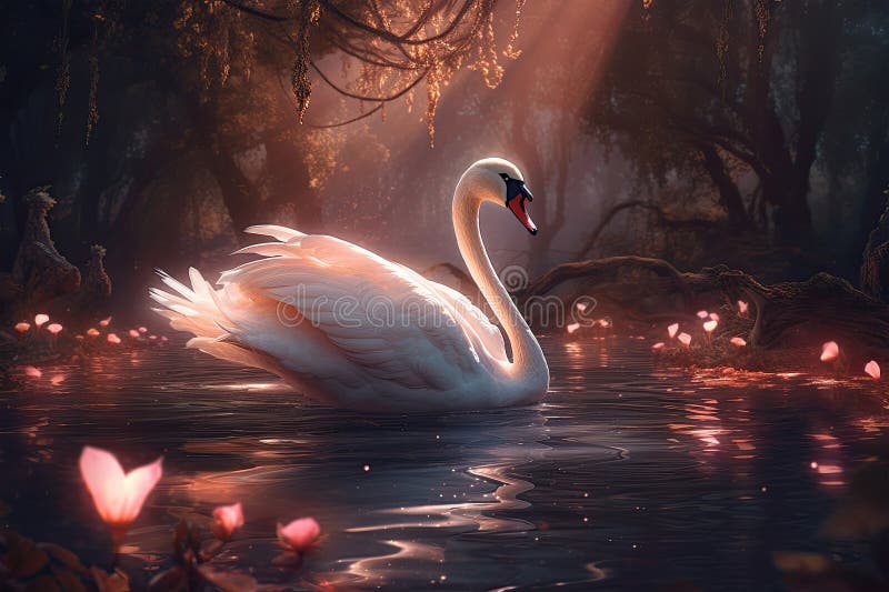 Whimsical pink ballet scene featuring a magical swan lake vector illustration