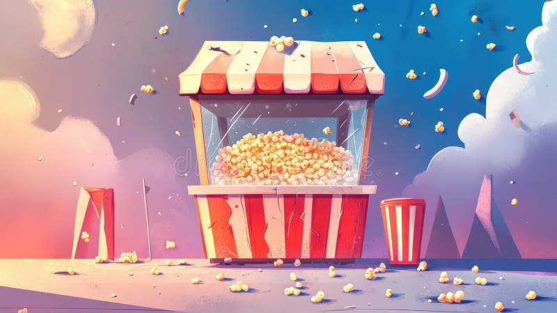 A whimsical popcorn stand with scattered kernels royalty free illustration