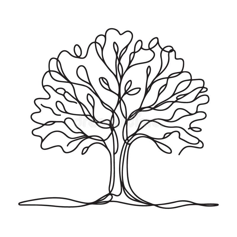 Whimsical Silhouette Tree Line Art Illustration Enchanting Nature Scene royalty free illustration