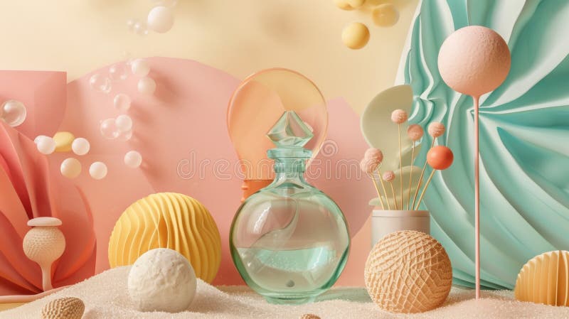 Whimsical Still Life with Colorful Objects and Pastel Background stock image
