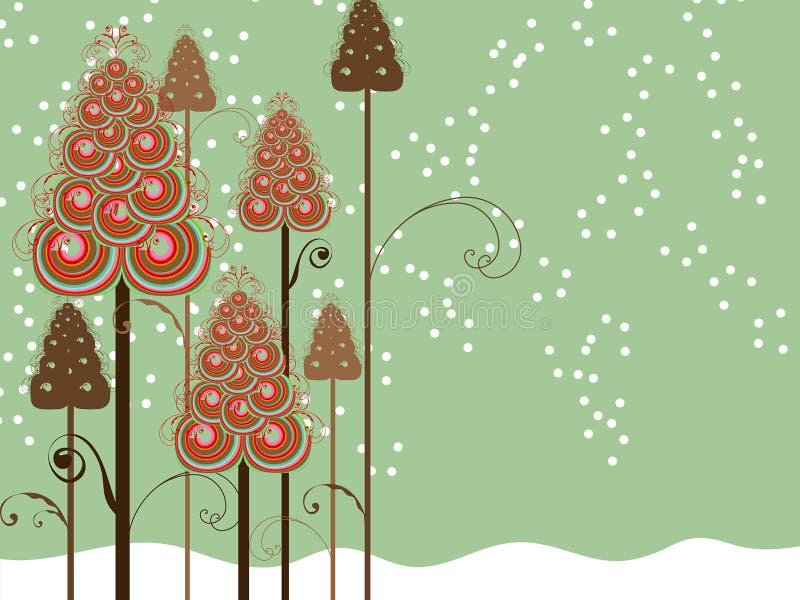 Whimsical swirls winter trees