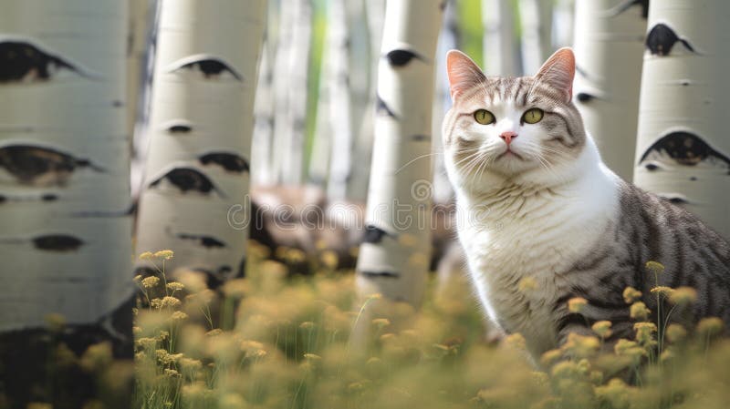 Whimsical Tabby Cat In Terragen-inspired Wilderness vector illustration
