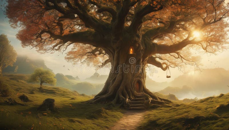 Enchanted Autumn Treehouse stock photo