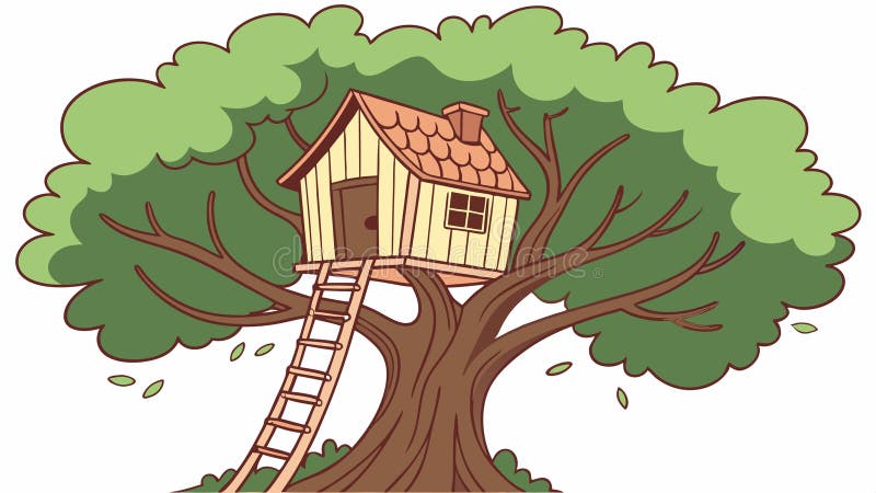 Whimsical Treehouse σε Lush Green Tree Παιδική διανυσματική σχεδίαση Γεννητική AI απεικόνιση αποθεμάτων