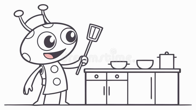 Alien Chef in Kitchen - Whimsical Sci-Fi Cooking Adventure, vector design Generative AI stock illustration