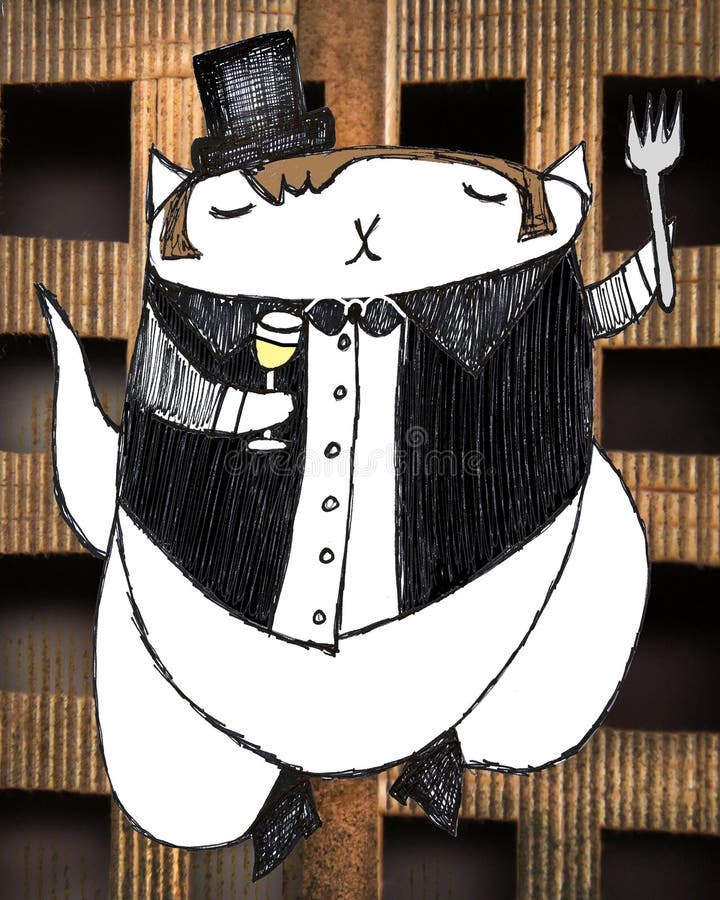 Posh Plush Tuxedo Cat Aristocrat Whimsical Illustration. Whimsical watercolor fine art cartoon illustrtaion of the Posh Plush Tuxedo Cat Aristocrat stock illustration Posh Plush Tuxedo Cat Aristocrat Whimsical Illustration. Whimsical watercolor fine art cartoon illustrtaion of the Posh Plush Tuxedo Cat Aristocrat stock illustration