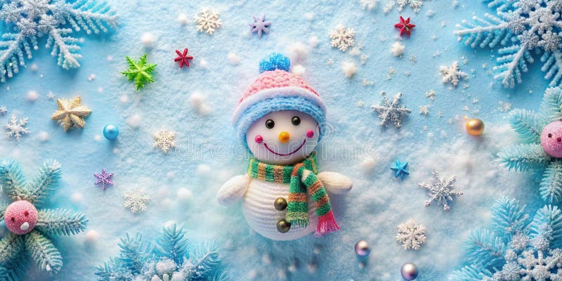 Whimsical Winter Wonderland Enthralling Aerial Perspective of the Charming Snowman and Intrycate Snowflake Pattern on a ilustracja wektor