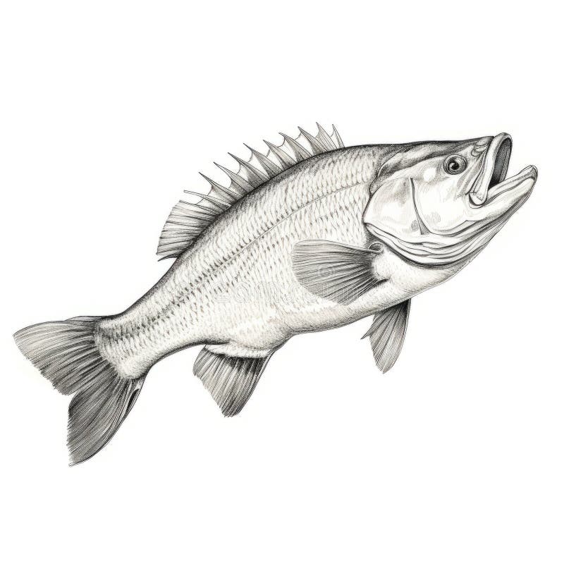 a hyperrealistic pencil drawing of a largemouth bass, showcasing dynamic brushwork vibrations. this illustration is inspired by the bechers typologies, featuring a dark white and silver color palette. it captures the essence of editorial illustrations with its gestural strokes. ai generated. a hyperrealistic pencil drawing of a largemouth bass, showcasing dynamic brushwork vibrations. this illustration is inspired by the bechers typologies, featuring a dark white and silver color palette. it captures the essence of editorial illustrations with its gestural strokes. ai generated