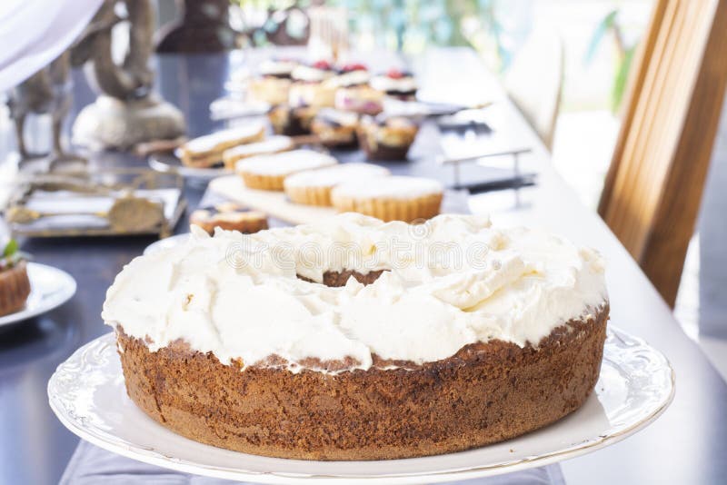 Whipped Cream Cake with Fresh Cream Topping Stock Image Image of