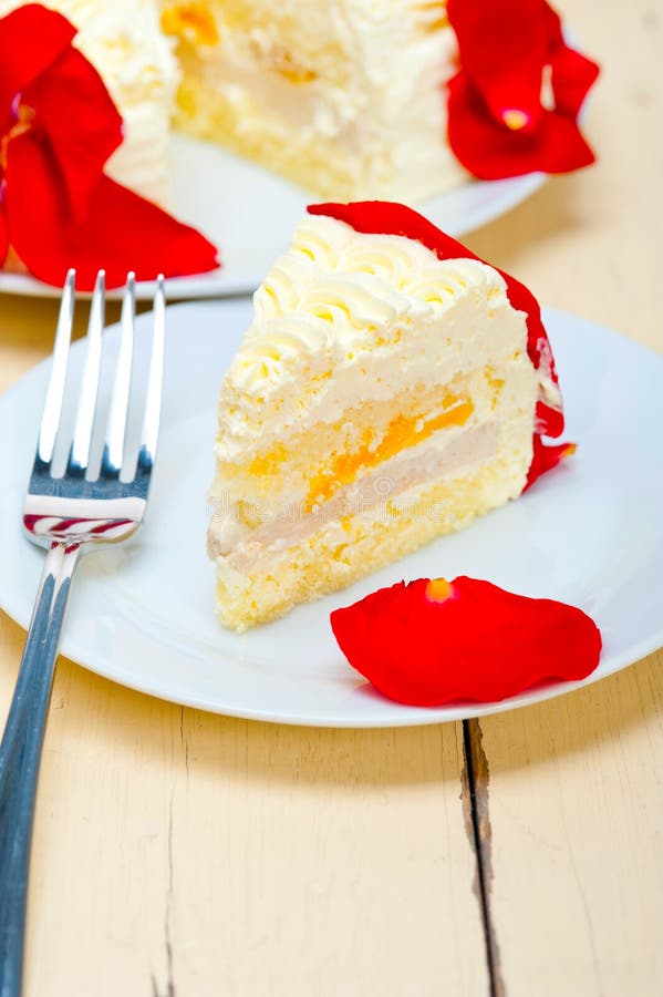 Whipped cream mango cake stock photo. Image of rose 241764530