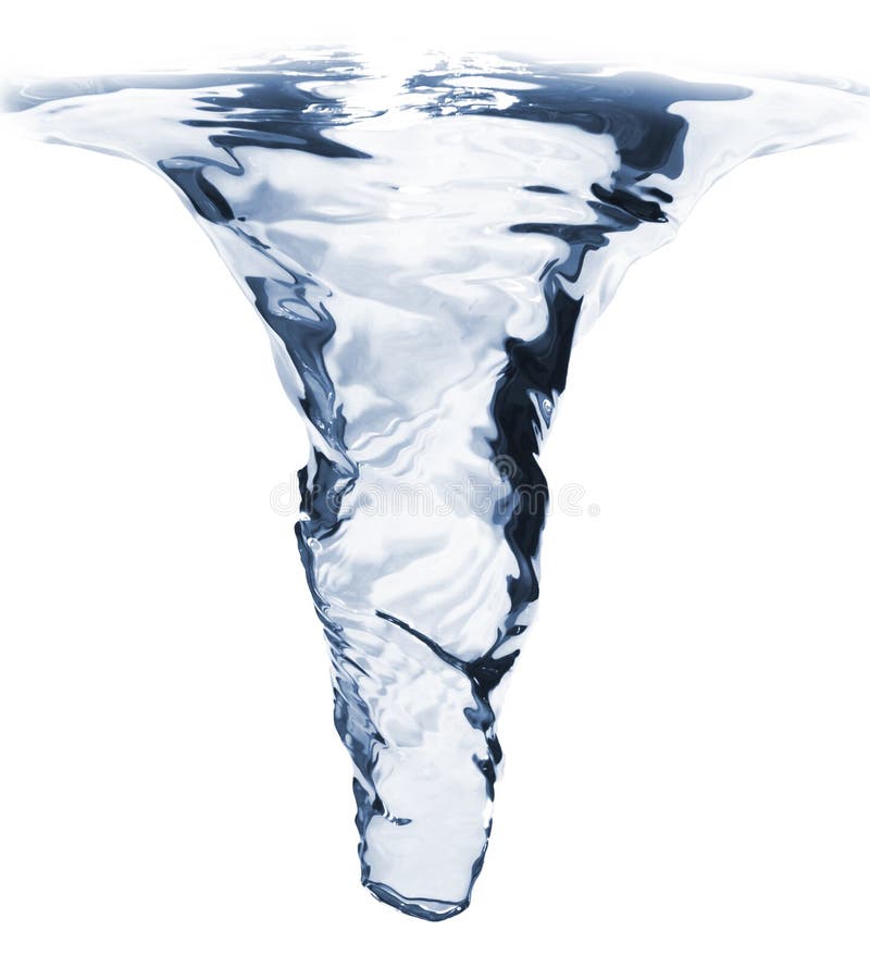 Photograph of funnel eddy water against the white background. Whirlpool vortex water stock images, royalty-free photos and pictures