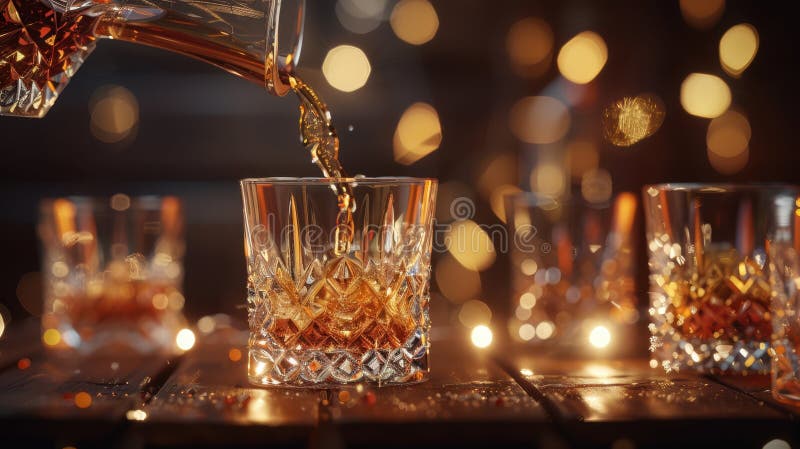 Whiskey being poured into a crystal glass against a bokeh background. image. Bokeh whiskey stock images, royalty-free photos and pictures