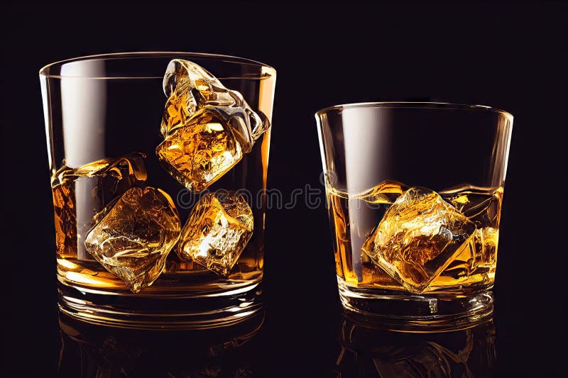 Whiskey Glass Made of Thin Glass with Little Drink and Ice Stock Image