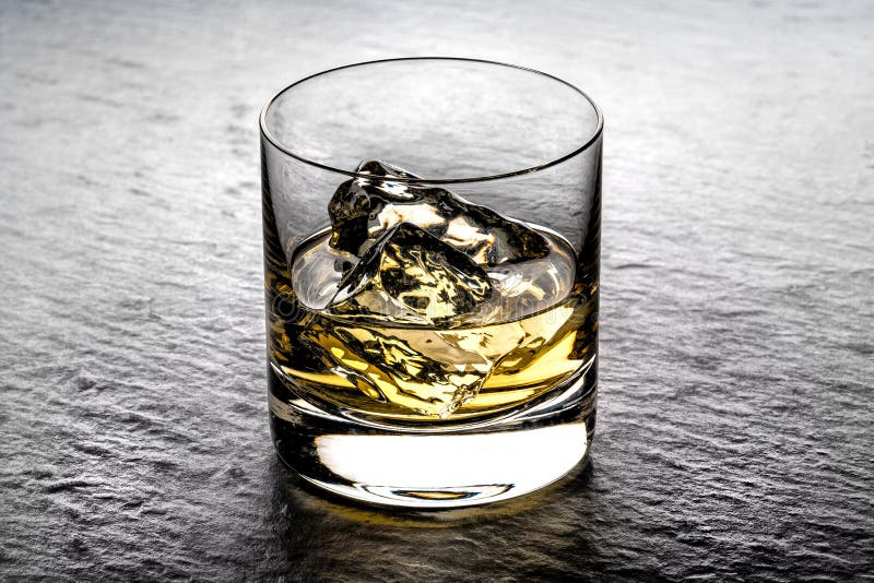 Whiskey sur les roches dans un culbuteur en verre photos libres de droits Whiskey sur les roches dans un culbuteur en verre photos libres de droits